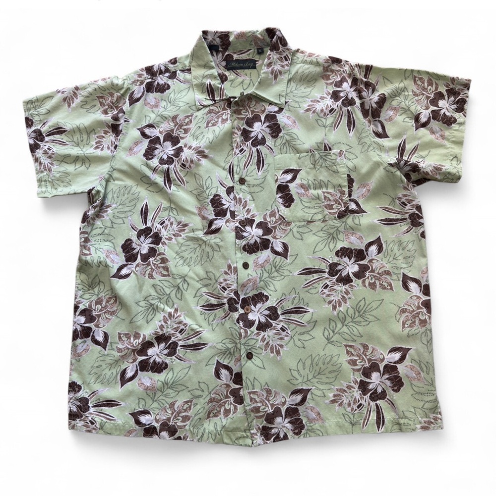 Milano‎ Green and Brown Casual Button Down Shirt with Botanical Print
